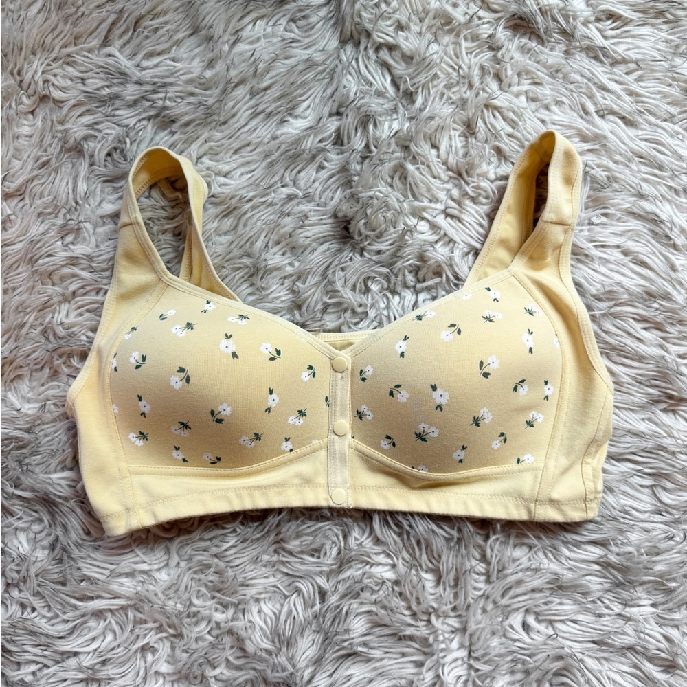 Wireless Floral Print Comfort Bra - Yellow